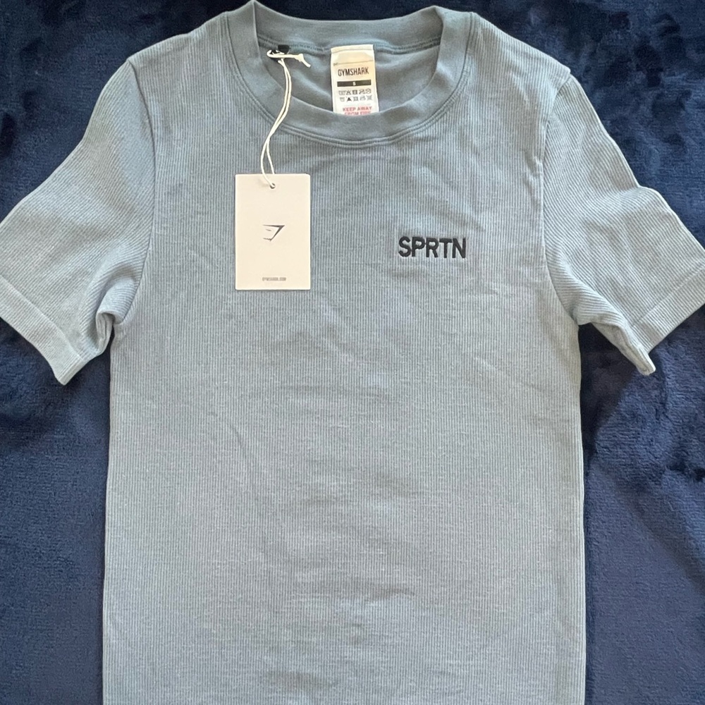 Gymshark Blue Ribbed Tee with Black Logo